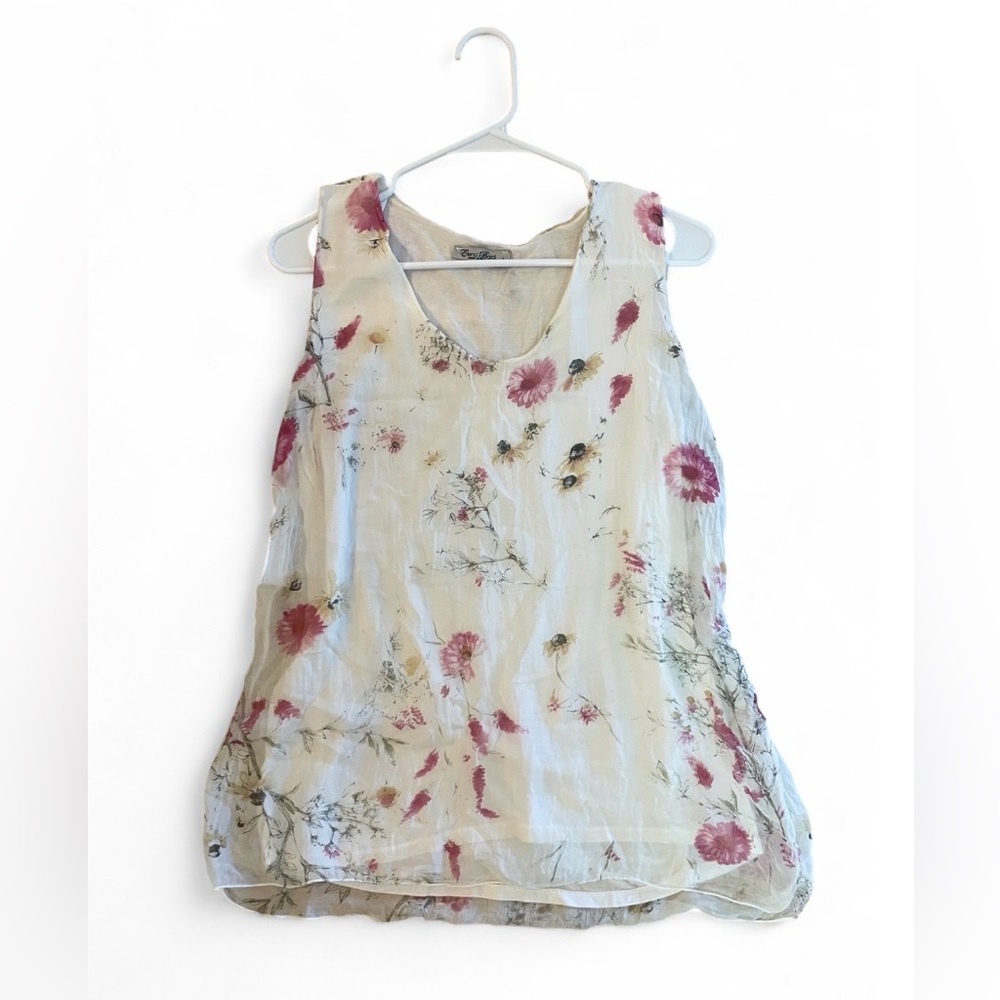 100% Silk Cottagecore Floral Blouse Women's Spring Summer Fairy Tank Pink White